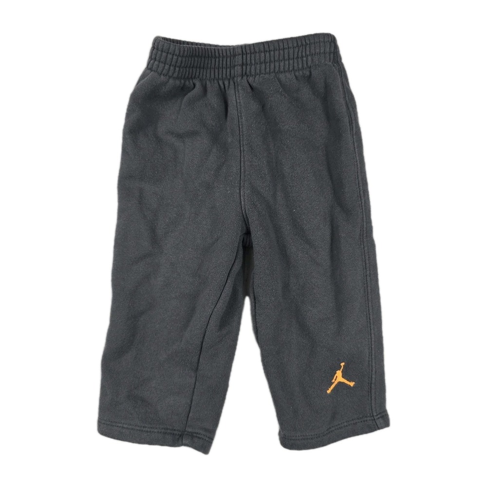 Jordan Boys Charcoal Gray Fleece Sweatpants Orange Jumpman Logo 12M Basketball